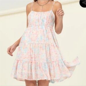 Floral Pastel tiered ruffle mini dress